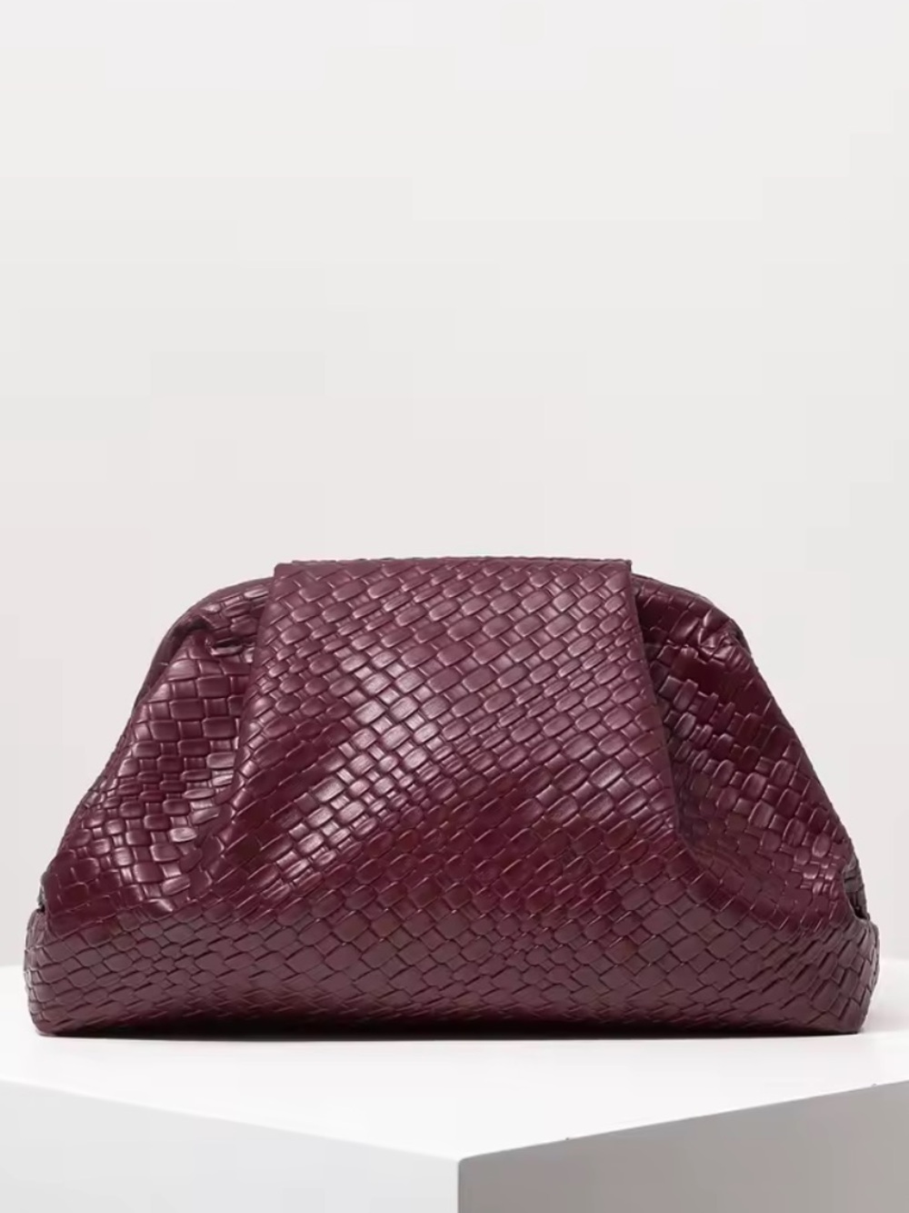 Woven Faux Leather Clutch in Deep Plum
